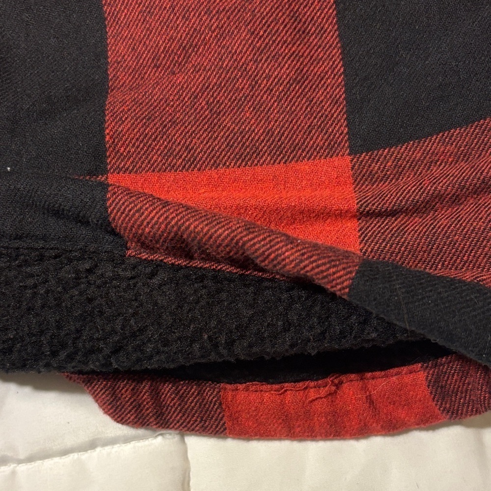Red and Black Buffalo Plaid Fleece Lined Flannel Button-Up Shirt Shacket - Picture 13 of 14